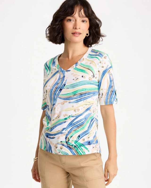 Printed Pima Elbow-Sleeve Tee - image 1